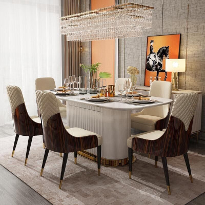 Luxury Edel Wood Leather Chairs Chair Group Suite 6x armchair set