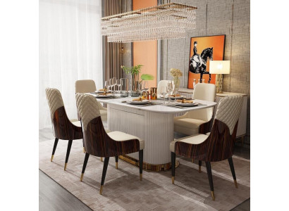 Luxury Edel Wood Leather Chairs Chair Group Suite 6x armchair set