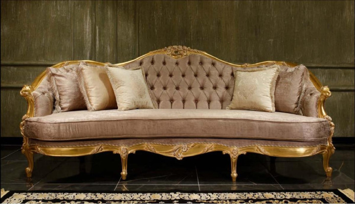 Beige Living room Chesterfield Sofa set Classic r 3-Seater Armchair