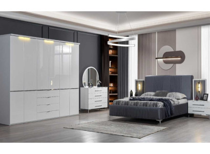 White Bedroom Furniture Textile Bed Large Wardrobe Bedside tables