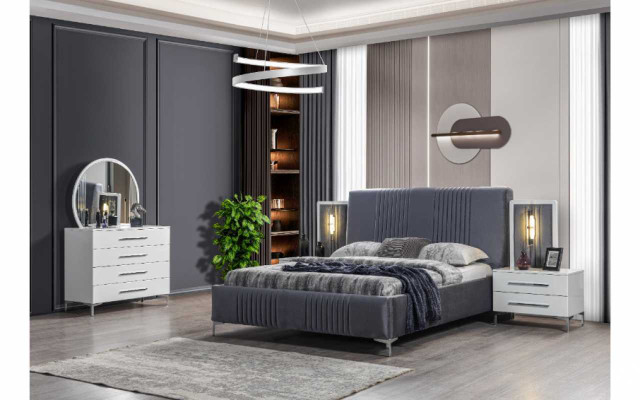 White Bedroom Furniture Textile Bed Large Wardrobe Bedside tables