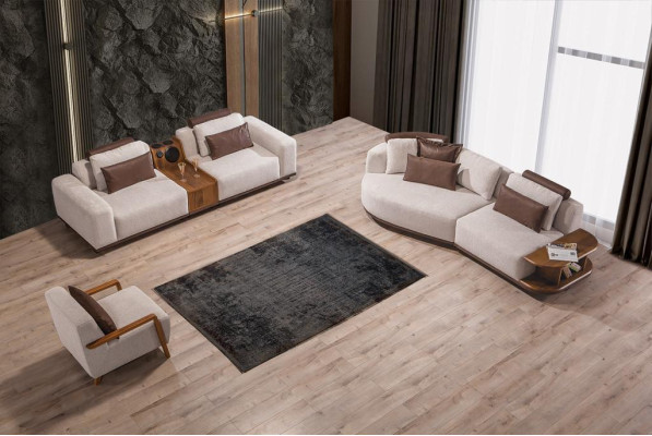 Beige Sofa set Modern Luxury Sofas 3+2 Seater Poslter Armchair 3pcs. set