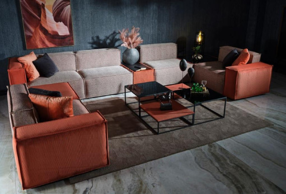 Large corner sofa U-shape fabric sofa couch upholstered sofa orange modern sofa