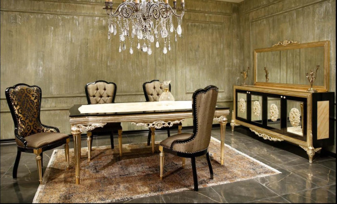 Dining set Suite Dining room Dining table set 7 pieces luxury brown noble wood
