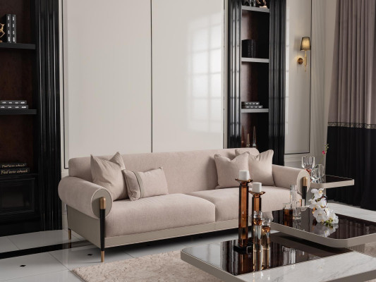 Suite Living room Sofa 3 Seater Fabric Sofa Beige Coffee tables 4pcs