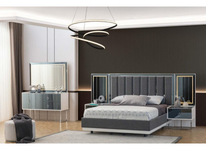 Modern Gray and White Bedroom Furniture Wood Bedside tables Double bed 5pcs