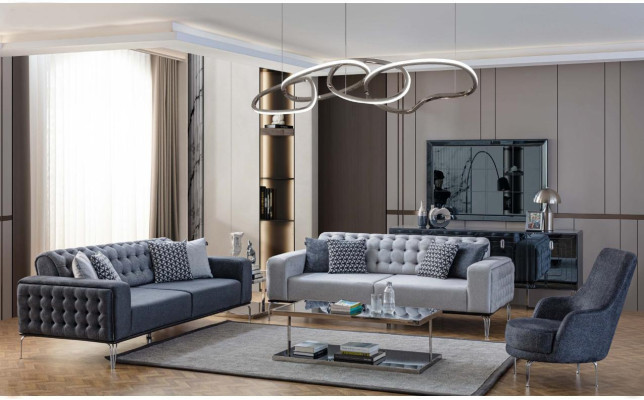 Chesterfield Gray Sofa set Living room Couches Three Seater+Armchair