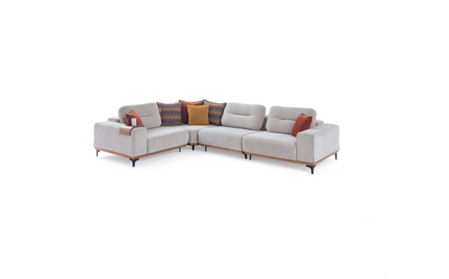 White Corner sofa Modern L-shape Couch Living room Upholstered sofas Wooden frame