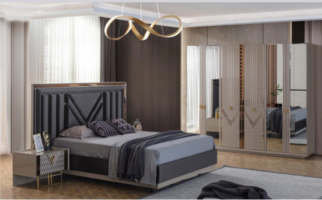 Gray Bedroom Furniture Double bed Wardrobe Bedside tables 4-piece set