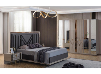 Gray Bedroom Furniture Double bed Wardrobe Bedside tables 4-piece set