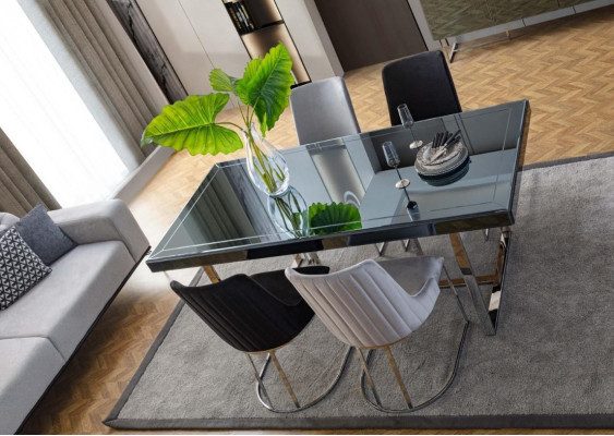 Black -Gray Dining room Furniture Rectangular Dining table 4x Textile Chairs