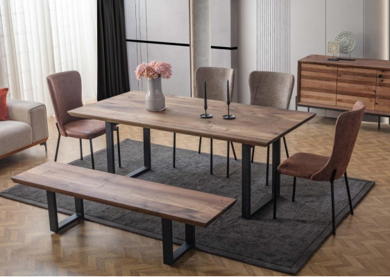 Brown Dining room Furniture Luxurious Dining table 4x Poslter chairs Wood Stool
