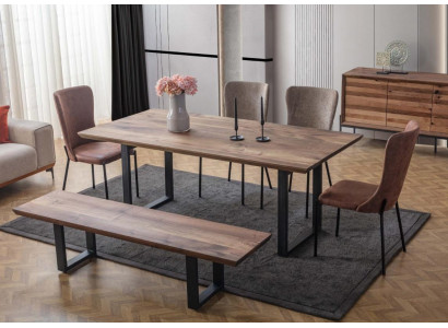 Brown Dining room Furniture Luxurious Dining table 4x Poslter chairs Wood Stool