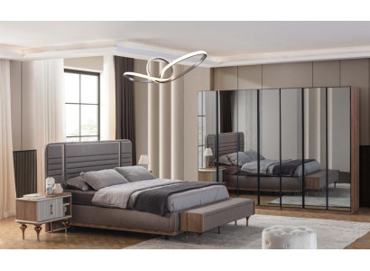 Modern Bedroom Furniture Suite Double bed Bedside tables Glass cabinet