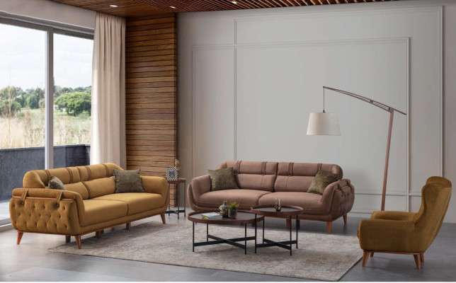 Chesterfield Brow Suite Living room Sofas 2x Three Seater Armchair Furniture