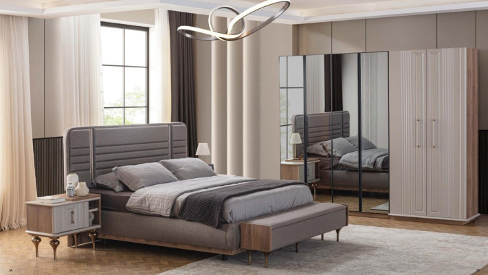 exclusive s Bedroom Bed glass cabinet Wood Bedside tables 4-piece luxury set