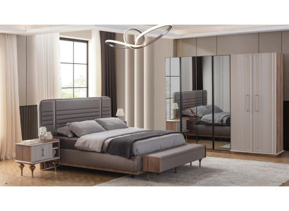 exclusive s Bedroom Bed glass cabinet Wood Bedside tables 4-piece luxury set