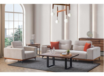 White Upholstery Sofa set Three Seater Armchair Coffee table Side tables