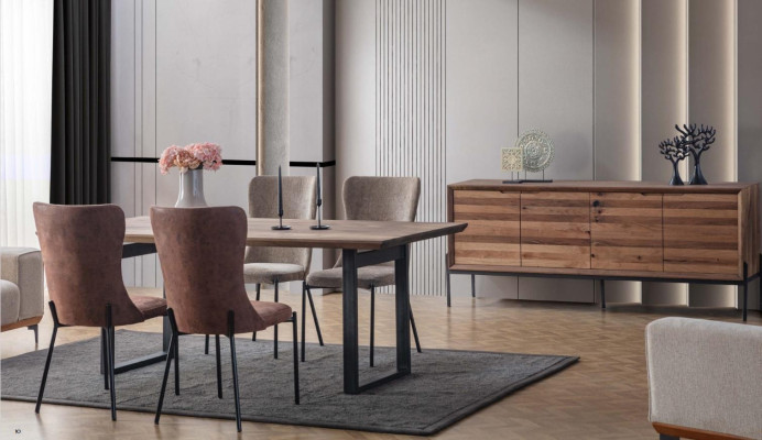 Brown Dining room Suite Luxury Rectangular Dining table 4x Chairs Sideboard