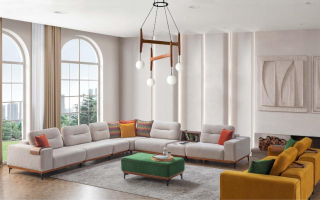 Designer Living room Corner sofa Luxury L-shape Couch Upholstery Stool 2-piece new