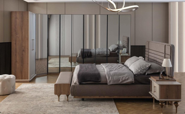 Designer Bedroom Set Double bed 2x Bedside tables Corner cabinet 4 pieces