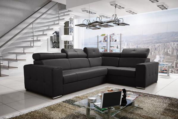 Corner sofa Couch upholstery Living room Leather L-shape new Modern Black Design Sofas