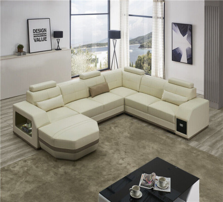 Corner sofa Leather sofa Big U-shape Living landscape Sofa Couch Suite