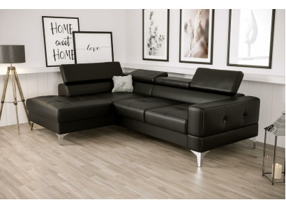 L-shape Furniture Design Black Leather Wood new Modern Luxury Italy Corner sofa Couches