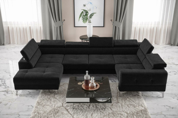 Modern Luxury Automatic Corner sofa Fabric U-shape Couch Textile Black Elegant new