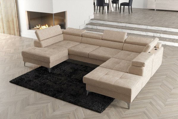 Modern Design Upholstery Couch Living room Corner sofa U-shape Textile Leather Wood new