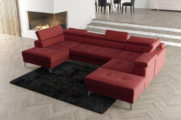 Modern Design Upholstery Couch Living room Corner sofa U-shape Textile Leather Wood new