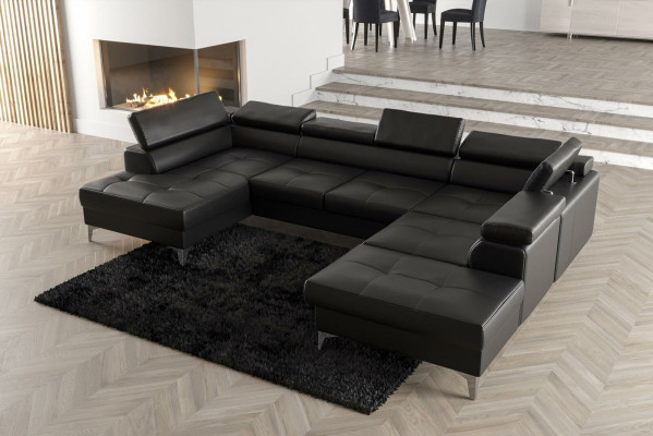 Modern Design Upholstery Couch Living room Corner sofa U-shape Textile Leather Wood new