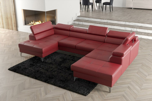 Modern Design Upholstery Couch Living room Corner sofa U-shape Textile Leather Wood new