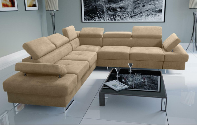 Sofa Couch Upholstery L-shape Living room Design Corner Textile Leather new Beige Luxury
