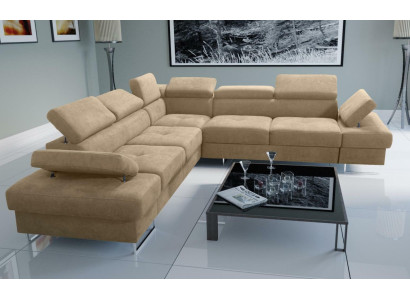 Sofa Couch Upholstery L-shape Living room Design Corner Textile Leather new Beige Luxury