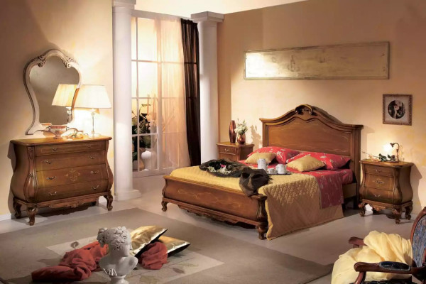 Brown Bedroom Set Bed 2x Bedside tables Chest of drawers Mirror Classic