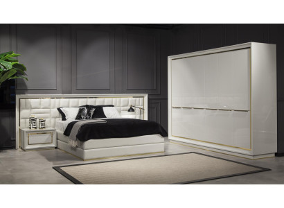 Bedroom Furniture Bed Bedside tables White Gold Beds Complete 4pcs
