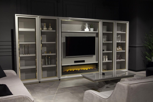 Solid designer wall cabinet for the living room in elegant white