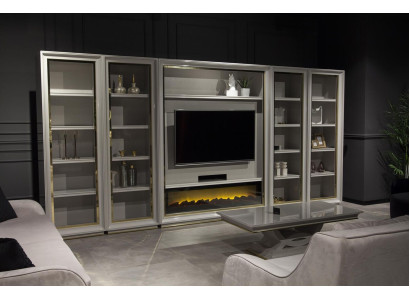 Solid designer wall cabinet for the living room in elegant white