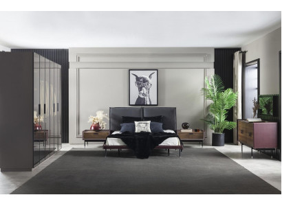 Loft Bedroom Gray Bed Wardrobe Bedside tables Chest of drawers 5 pcs. set