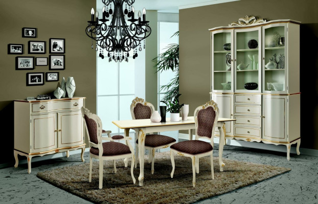 Luxury Dining room Set Suite 6pcs White Wood Furniture Chest of drawers 3x Chair Table