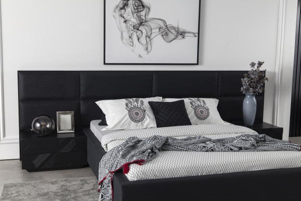 Upholstered bed Black Textile for Bedroom Luxurious Modern Style new