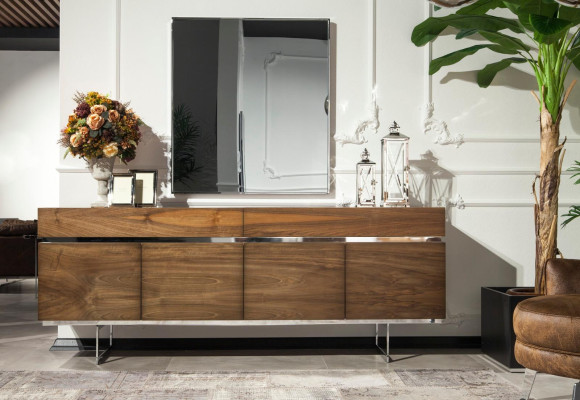 Sideboard + Mirror from stainless steel Chest of drawers Storage space Luxurious Practical Lowboard