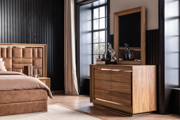 Brown Chest of drawers in a modern style + Mirror with practical storage