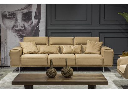 Luxurious Italian cream three-seater sofa with lush cushions