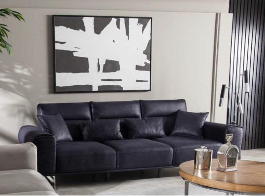 Soft Design Couch Upholstery Furniture Luxury Three Seater Couches Black Sofas