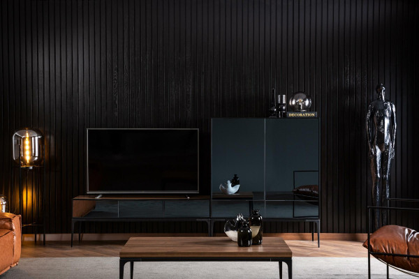 TV-cabinet Wall unit with Mirror tv Fronts Wardrobe Black Brown Wardrobe Wall