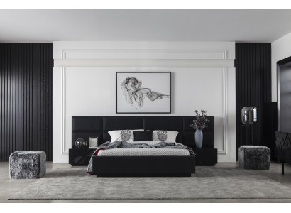 Black Bedroom Set Bed Furniture Bedside table 3pcs. Leather bed beds