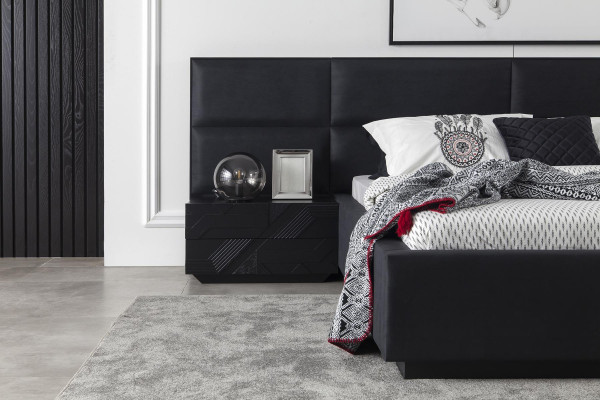 Black Bedroom Set Bed Furniture Bedside table 3pcs. Leather bed beds