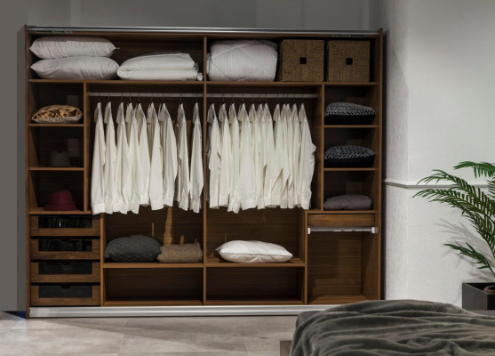 Large Sliding Doors Wardrobe Wardrobe Brown Clothes Cupboard 265cm